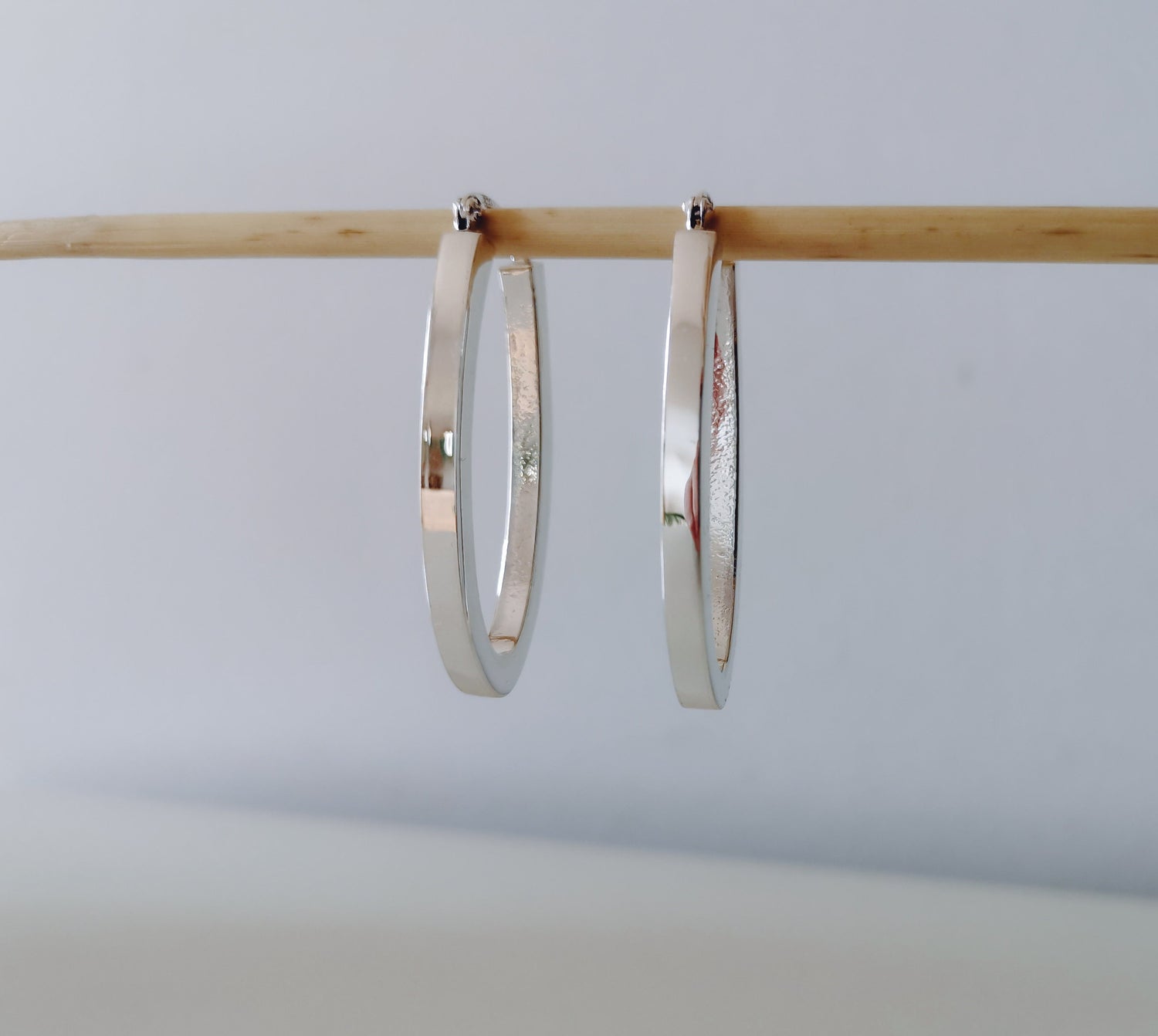 Massive ovale Creolen Silber 925, Minimalistische Ohrringe, breite statement Sterling Silber Ohrringe