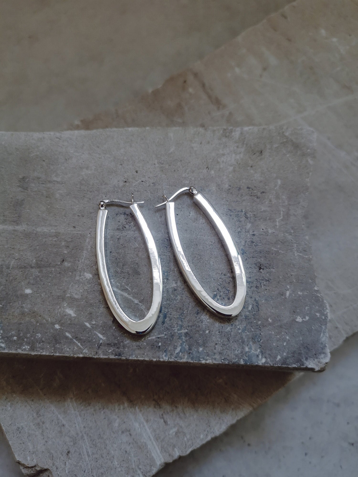 Massive ovale Creolen Silber 925, Minimalistische Ohrringe, breite statement Sterling Silber Ohrringe