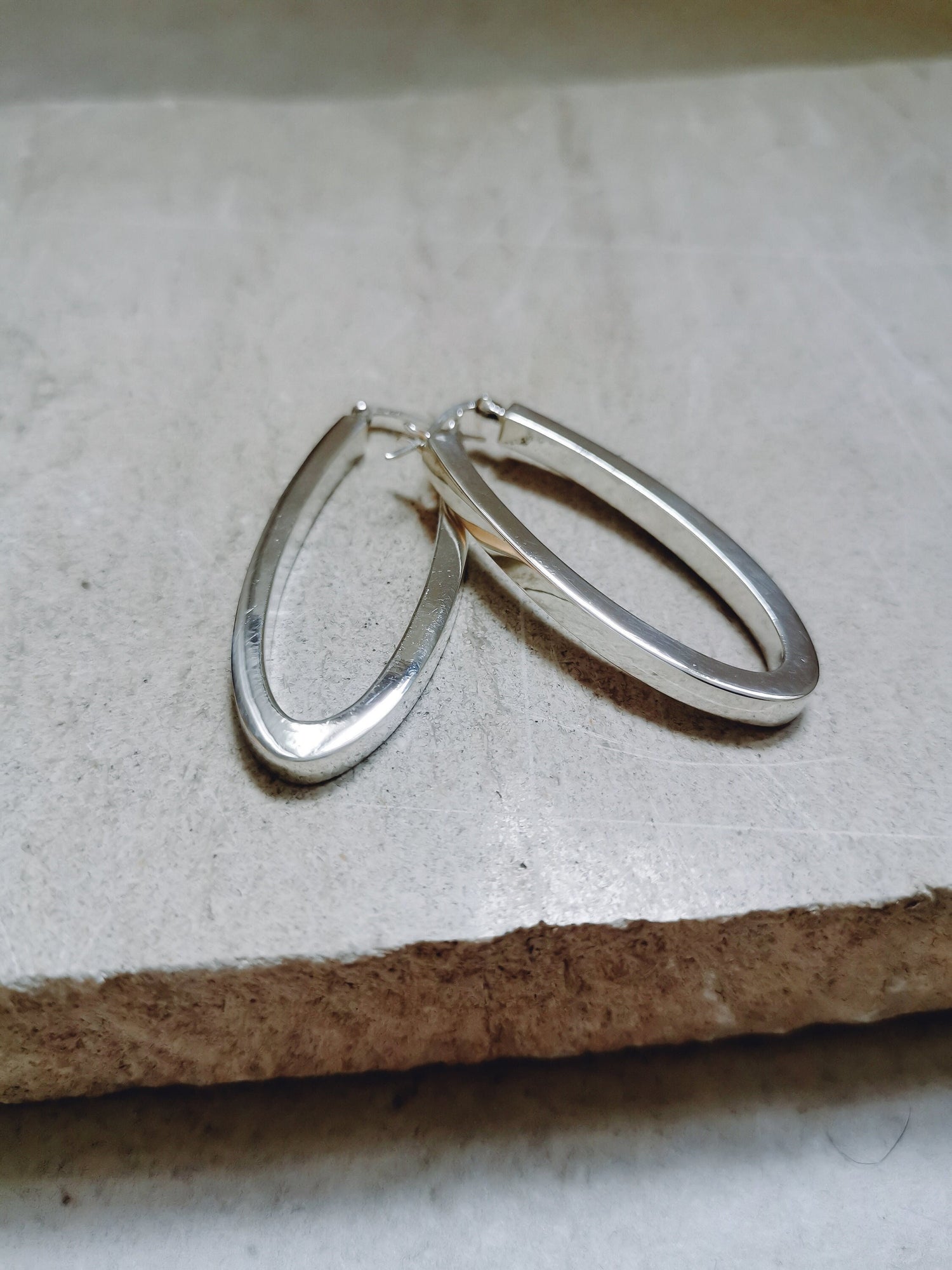 Boucles d'oreilles créoles ovales en argent massif 925, boucles d'oreilles minimalistes, boucles d'oreilles larges en argent sterling