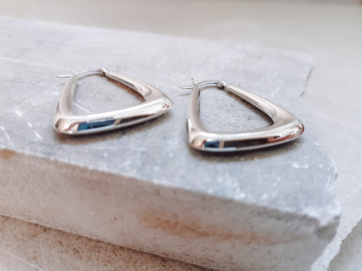 Sterling Silber Creolen Trapez Form, Geometrische Dreieckige Creolen, Minimalistisch Ohrringe aus Silber 925