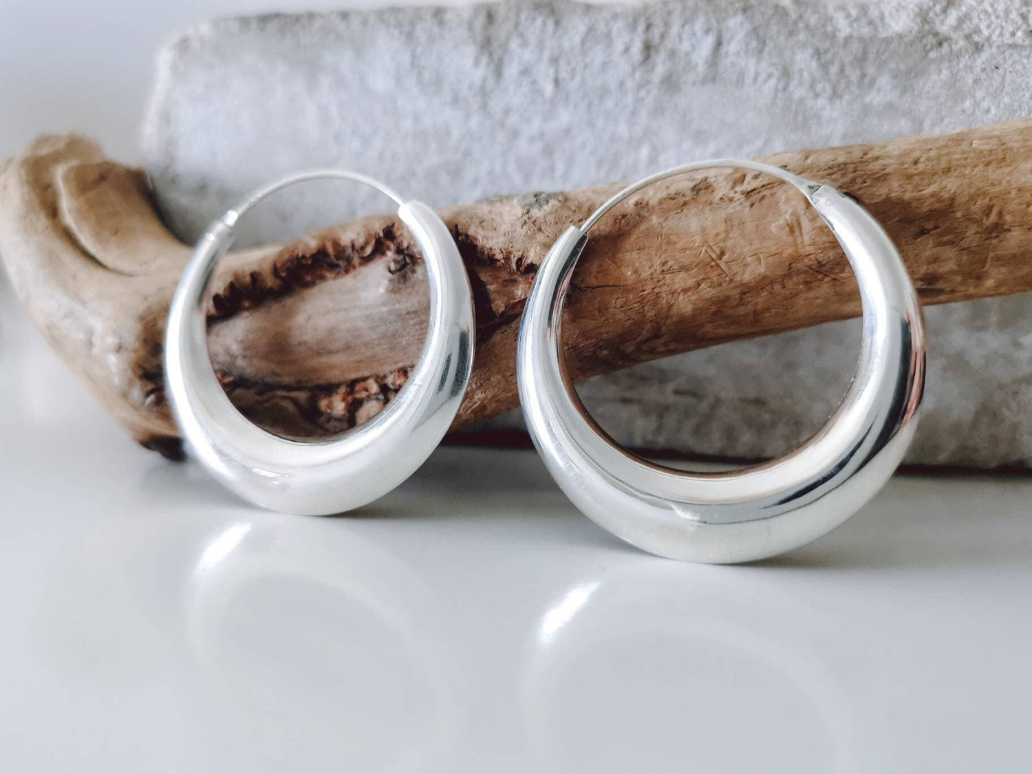 Boucles d'oreilles créoles demi-lune en argent 925, créoles épaisses en argent sterling 40 mm, créoles larges minimalistes