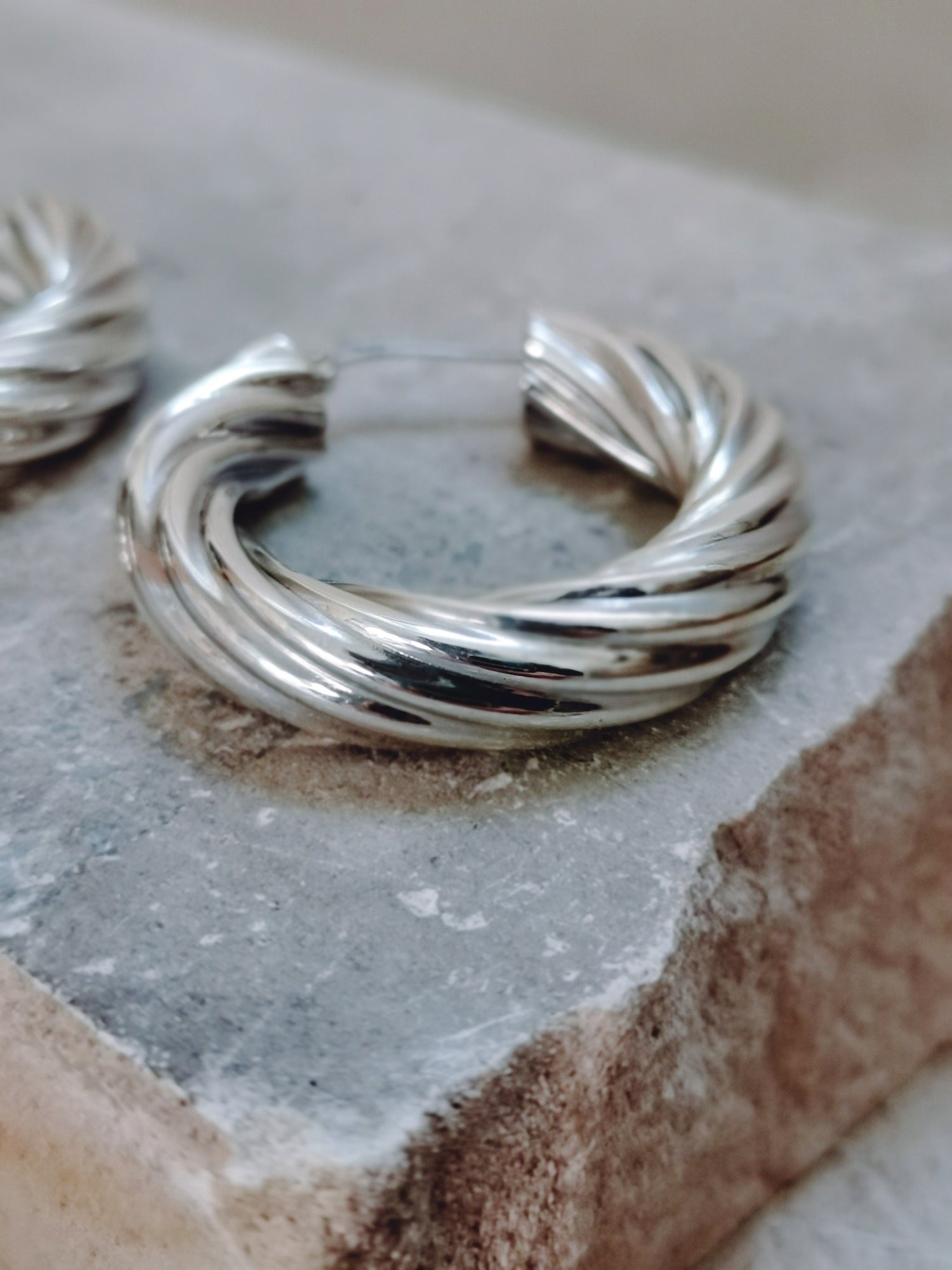 Twist Chunky Silver 925 Hoop Earrings, Statement Earrings made of Sterling Silver, Wide Solid Hoop Earrings 35 mm