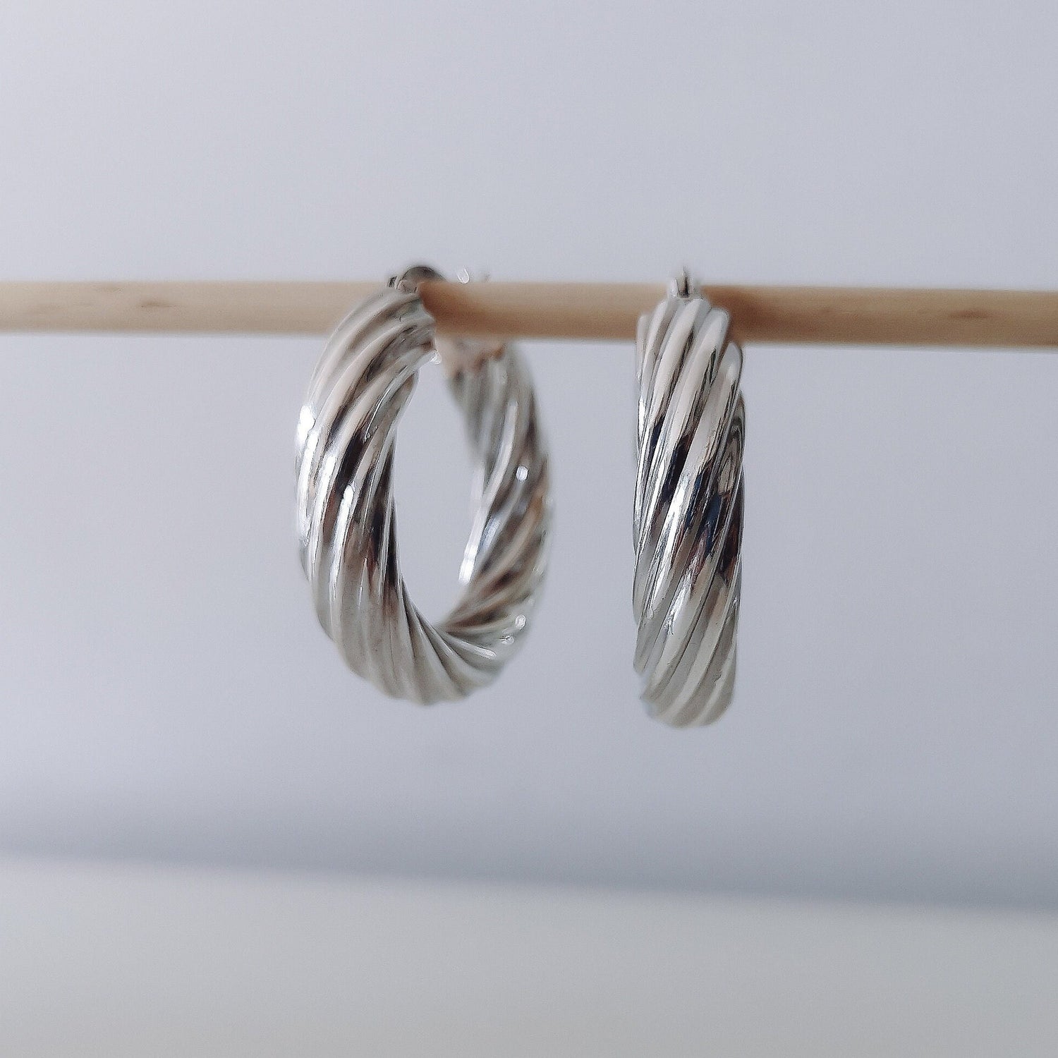 Twist Chunky Silver 925 Hoop Earrings, Statement Earrings made of Sterling Silver, Wide Solid Hoop Earrings 35 mm